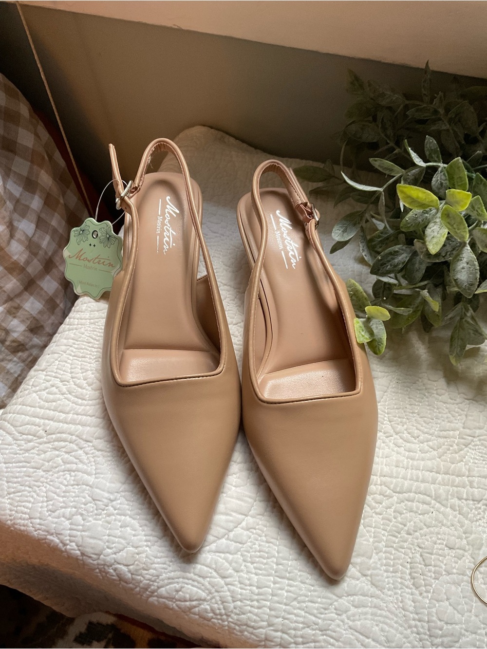 MARINA Taupe Pointed Slingback Mules